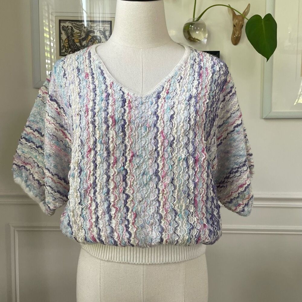 Vintage 70s Bonnie and Bill New York Sweater Short Sleeve Cropped S